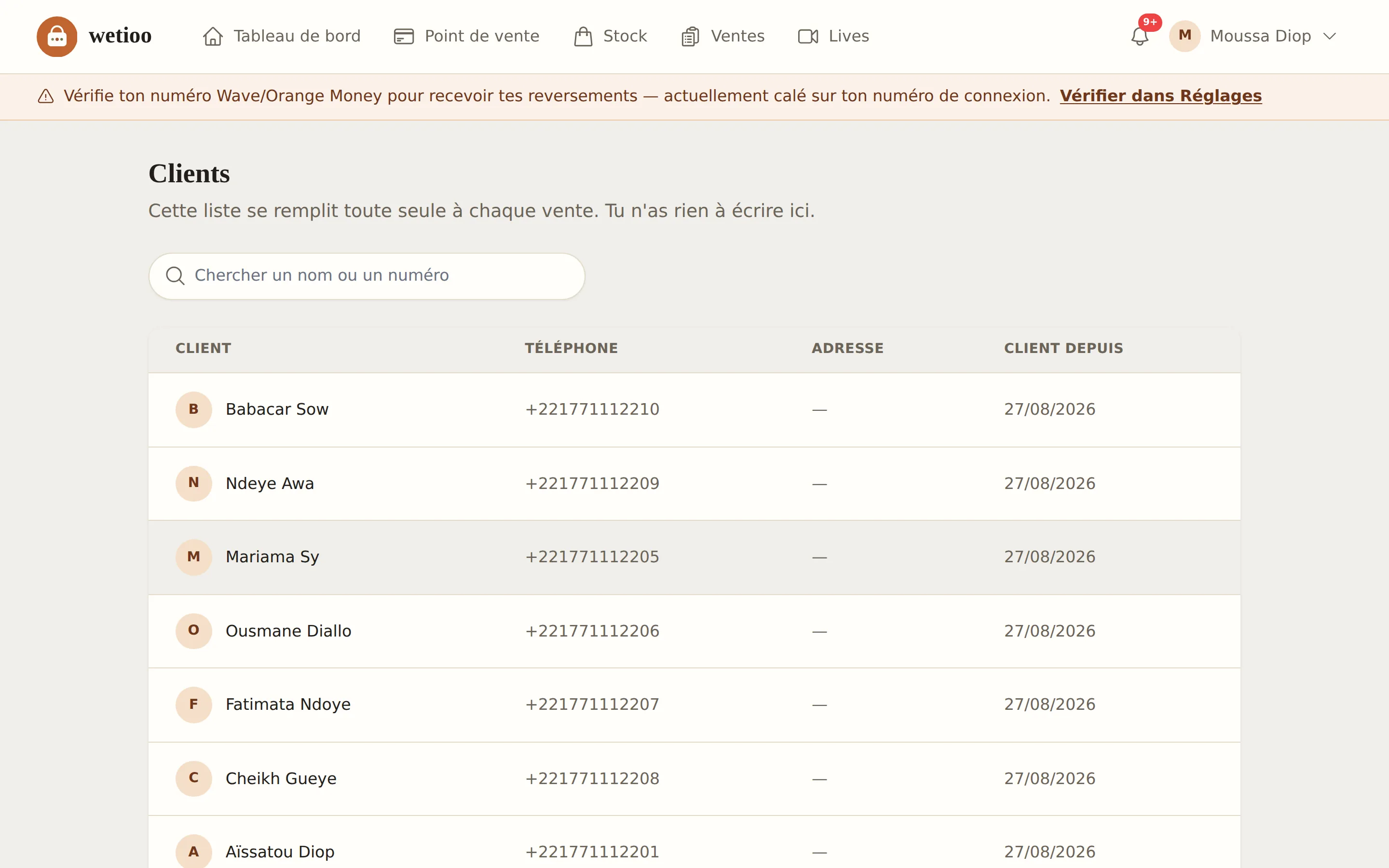 Vraie liste des clients Wetioo